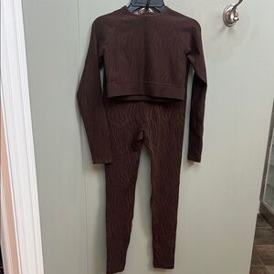 Chocolate Brown High-Waisted Knit Leggings and top